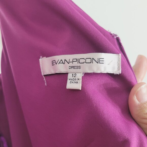 Evan Picone Purple Sleeveless V-Neck Gathered Cocktail Sheath Knee Dress Size 12 - Picture 7 of 10